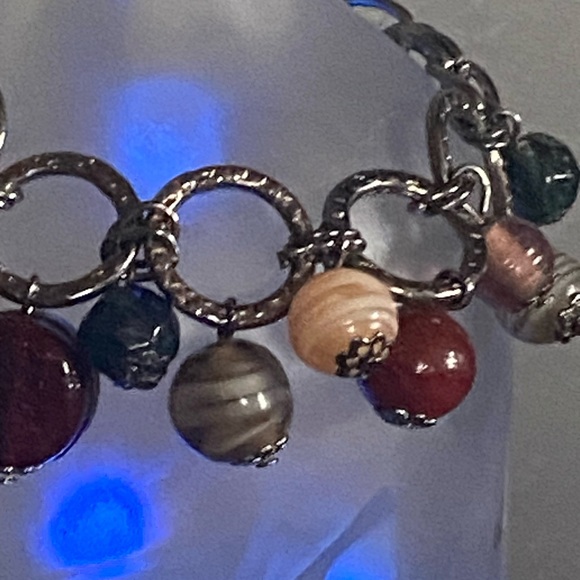 Silver and burgundy Charm Bracelet with Polished glass Beads - Picture 5 of 6